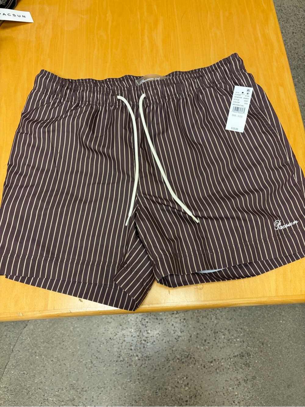 Pacsun Brown Pinstripe Swim Trunks